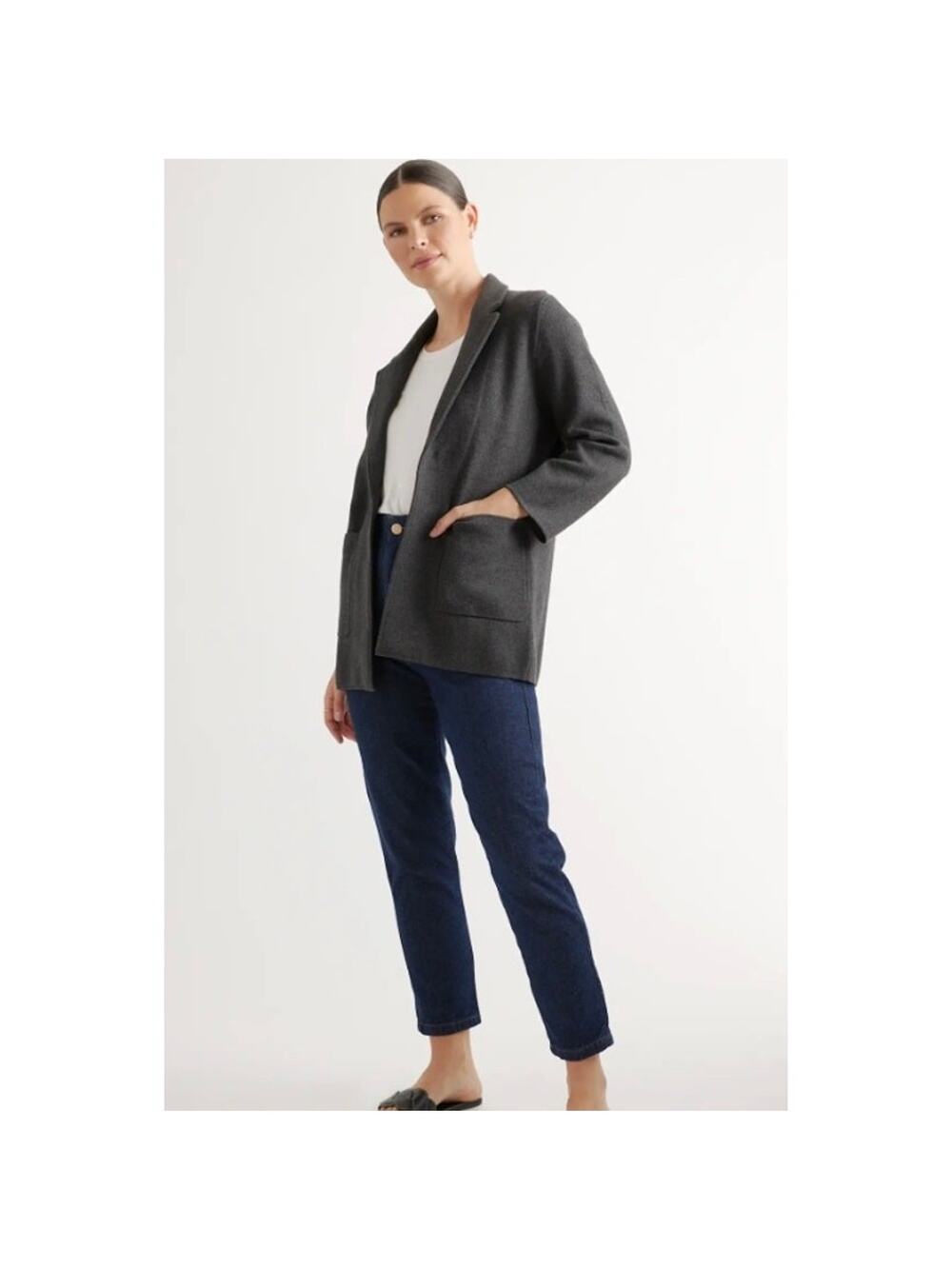 Quince Wm's 100% Organic Cotton Knit Blazer Charcoal Best Seller NWT Sz S #165